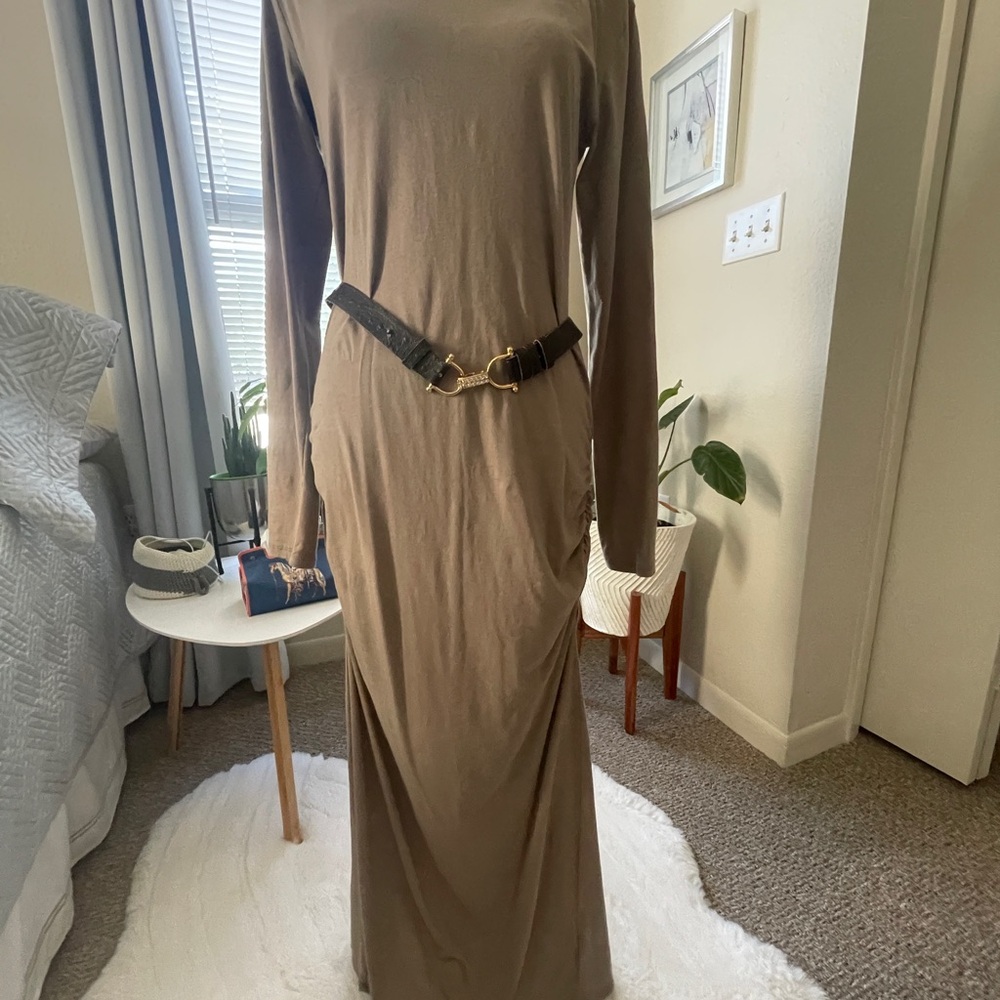 James Perse Brown Long Sleeve Sheath Dress